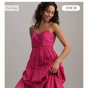 Anthropologie Sleeveless Patchwork Lace Tiered Midi Dress